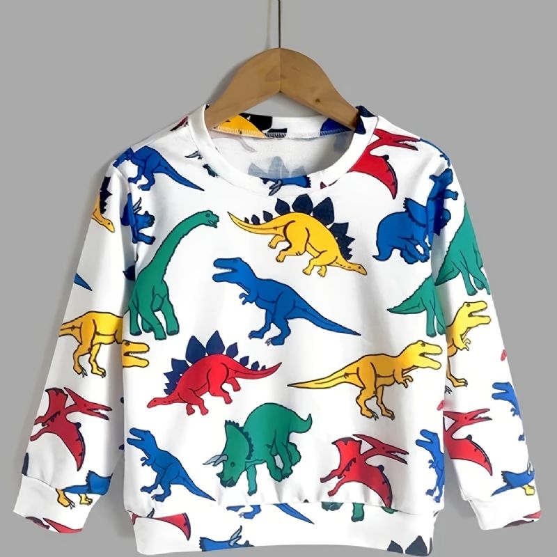 Chlapecká Roztomilá Ležérní Kreslená Mikina Svetr S Potiskem Dinosaura Crew Neck Dlouhý Rukáv Topy Na Zimu