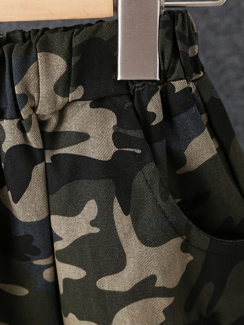 Chlapecké Soupravy Camo Print Mikina S Výstřihem Legíny Kalhoty