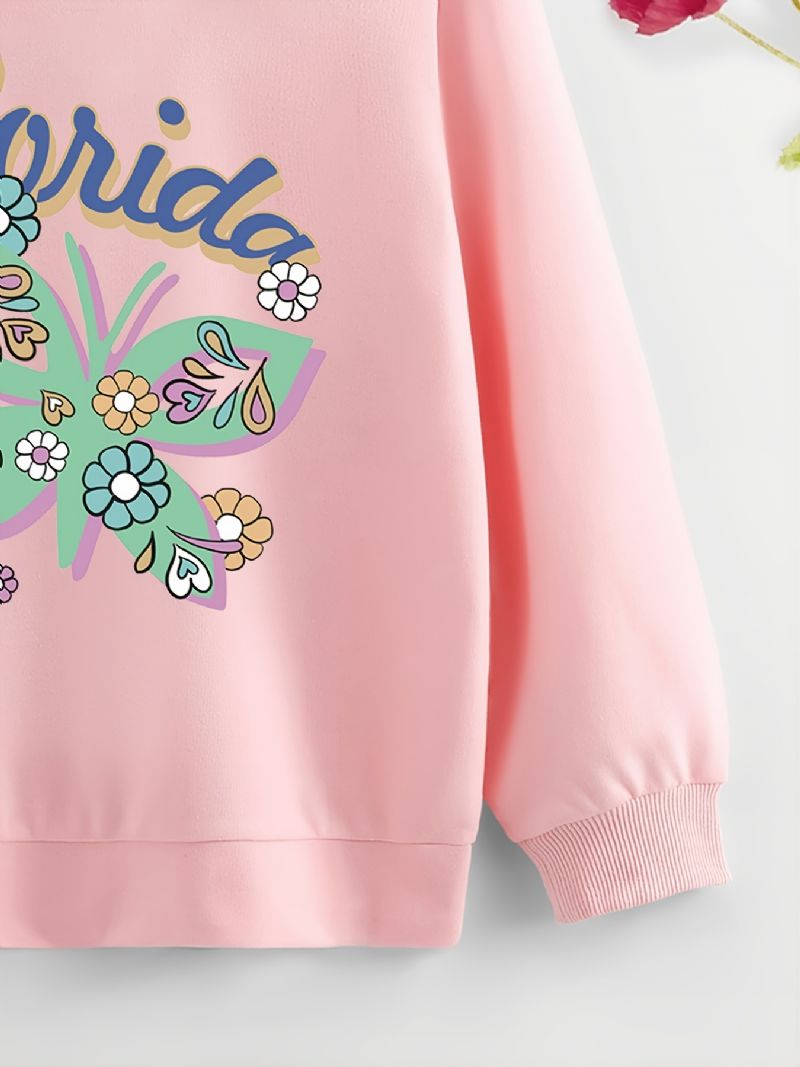 Dívčí Mikina S Kapucí Butterfly Print Dlouhý Rukáv Dětské Oblečení