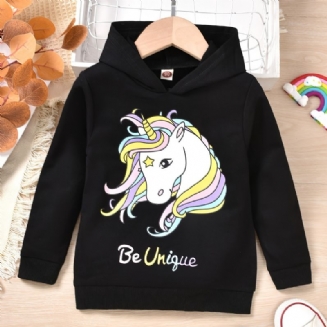 Dívčí Mikina S Kapucí Unicorn Print S Dlouhým Rukávem Dětské Oblečení