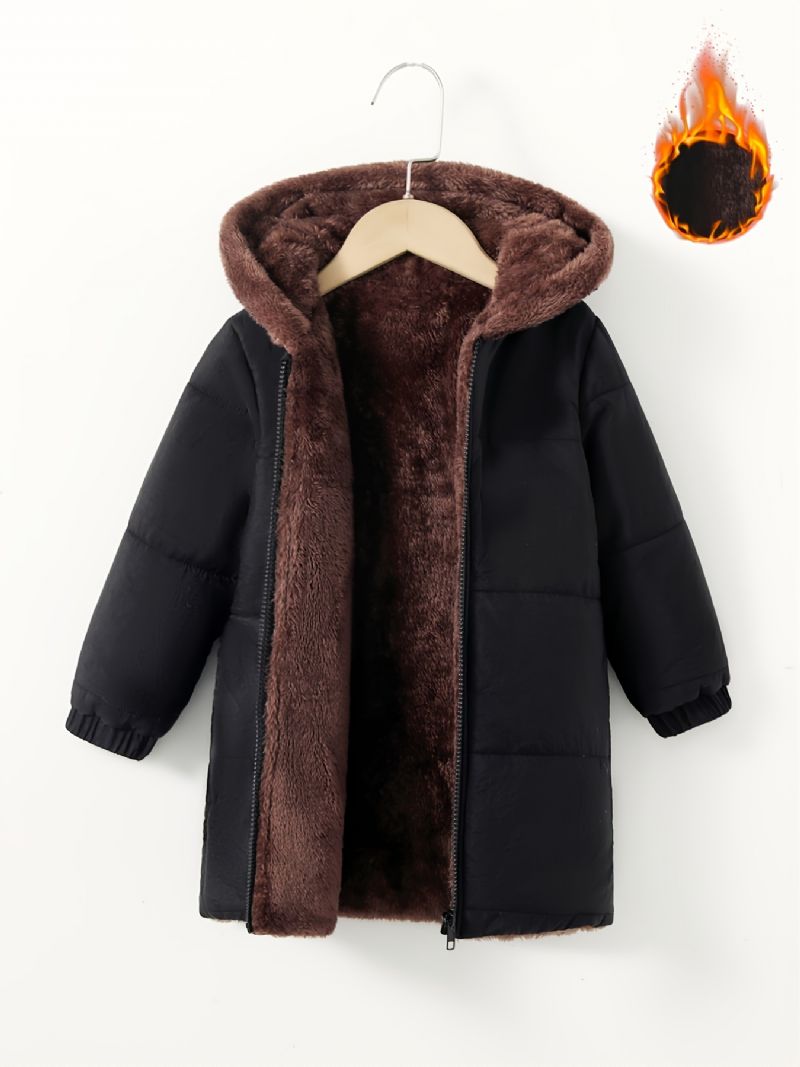 Dětský Puffer Kabát Na Zip S Kapucí Fleecová Zateplená Bunda Zimní Dívčí Chlapci Dětské Oblečení