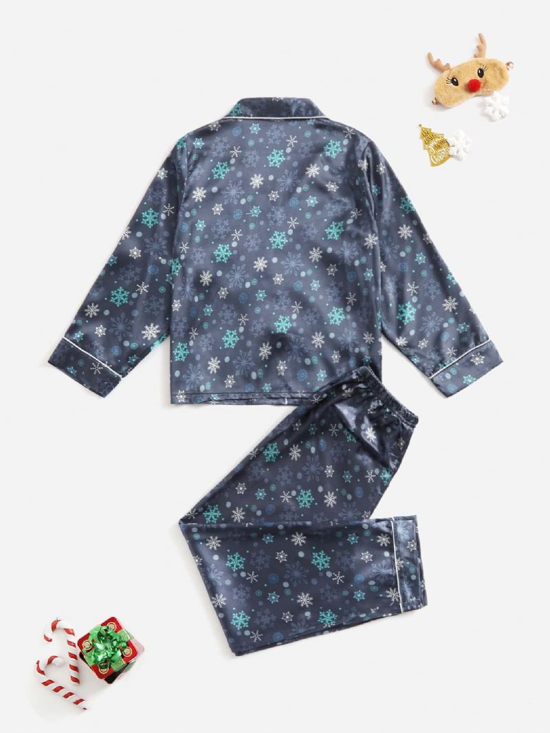 2 Ks Dívčí A Chlapecké Vánoční Modré Ležérní Pyžamo