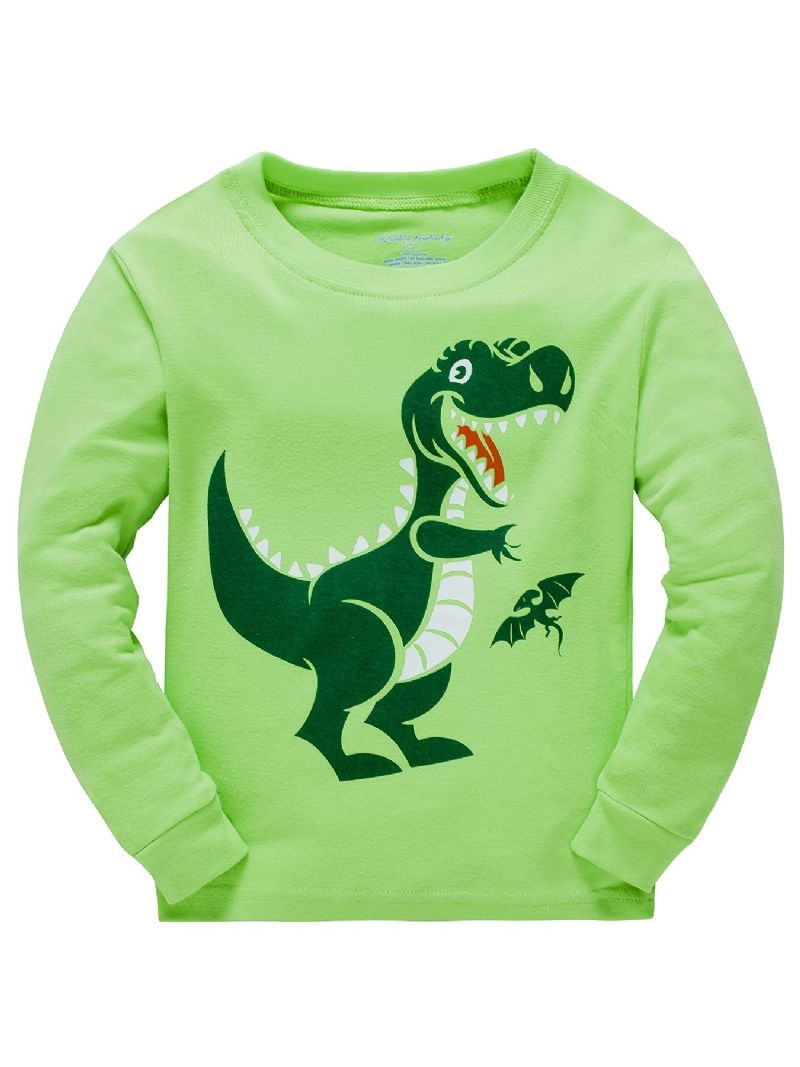 2ks Chlapci Cartoon Dinosaur Print Pyžamo Set Roztomilý Casual Thermal Crew Neck Dlouhý Rukáv Topy A Kalhoty Na Zimu