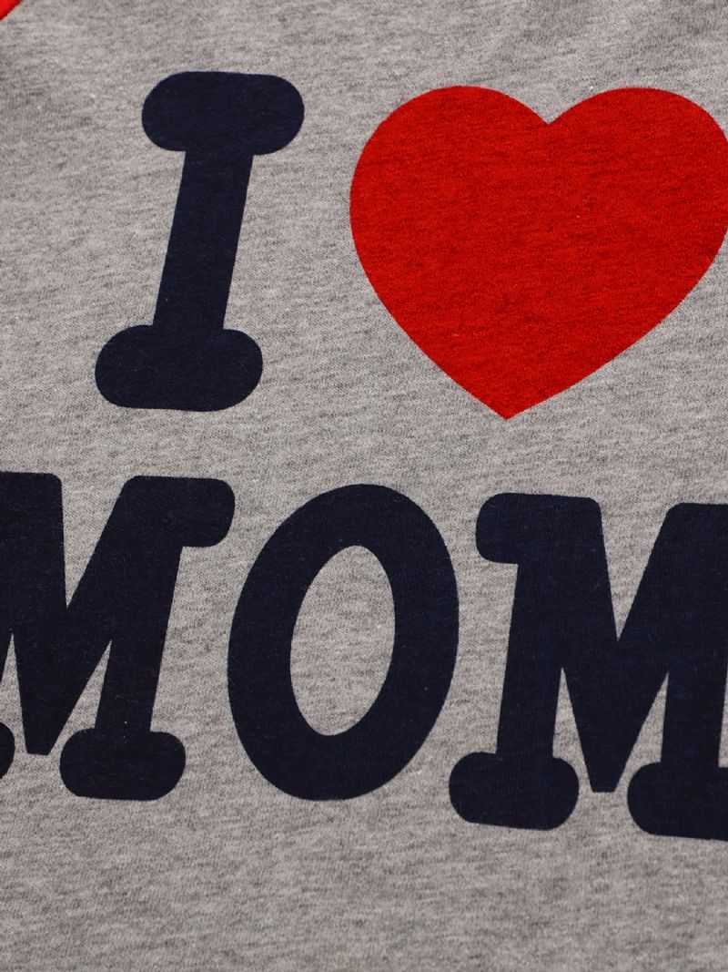 2ks Dívčí Jednoduché Ležérní Pyžamo Set Topy A Kalhoty S Dlouhým Rukávem A Výstřihem S Potiskem „i Love Mom“ Na Zimu