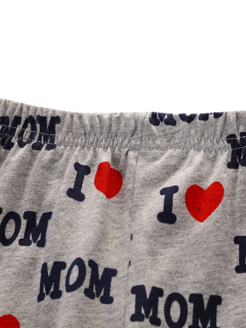 2ks Dívčí Jednoduché Ležérní Pyžamo Set Topy A Kalhoty S Dlouhým Rukávem A Výstřihem S Potiskem „i Love Mom“ Na Zimu