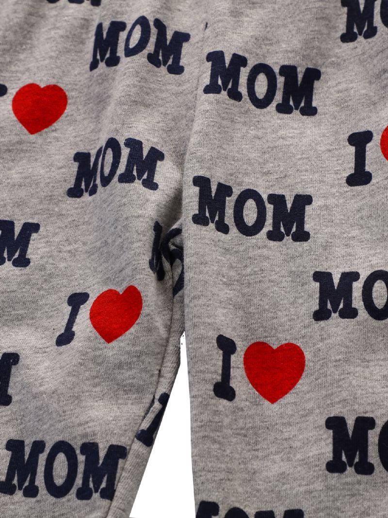 2ks Dívčí Jednoduché Ležérní Pyžamo Set Topy A Kalhoty S Dlouhým Rukávem A Výstřihem S Potiskem „i Love Mom“ Na Zimu