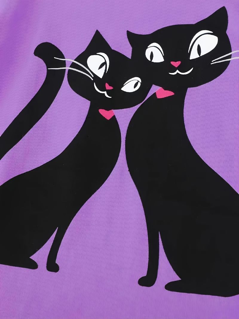 2ks Dívčí Neformální Kreslený Roztomilý Černá Kočka Posádka Výstřih Barvy Bavlněné Pyžamové Soupravy