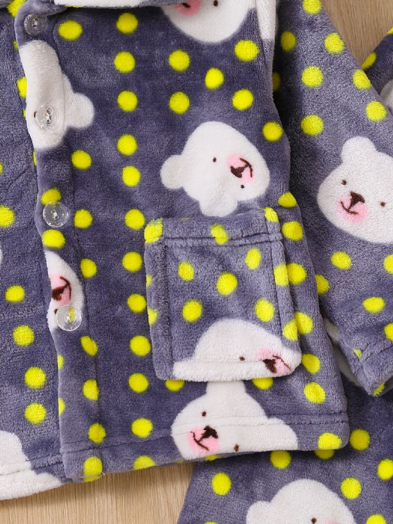 2ks Nový Podzim Zima Chlapci & Dívky Zahuštěný Flanel Cardigan Dot Bear Print Pyžama Set