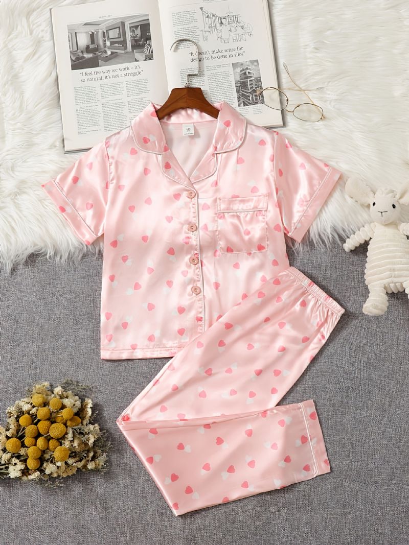 2ks / Sada Dívky Loungewear Pyjama Set With Heart Print