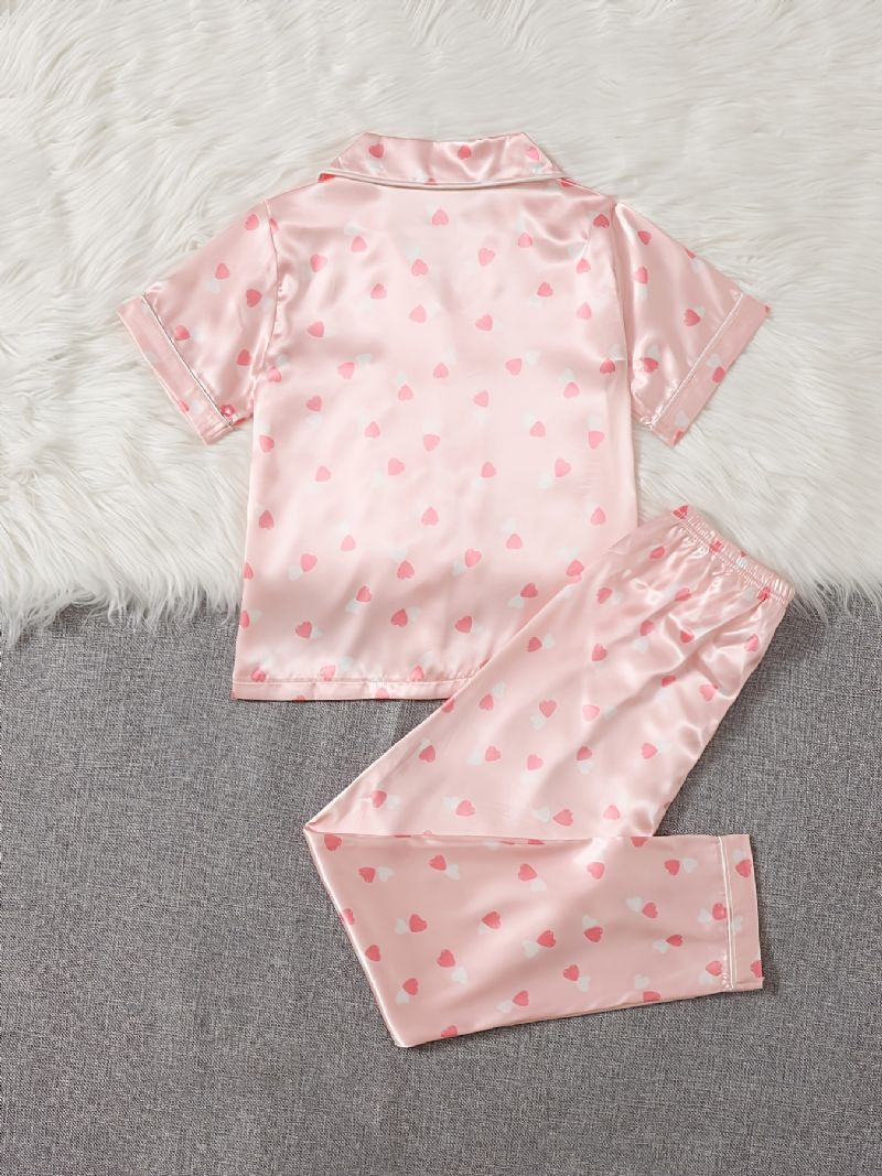 2ks / Sada Dívky Loungewear Pyjama Set With Heart Print