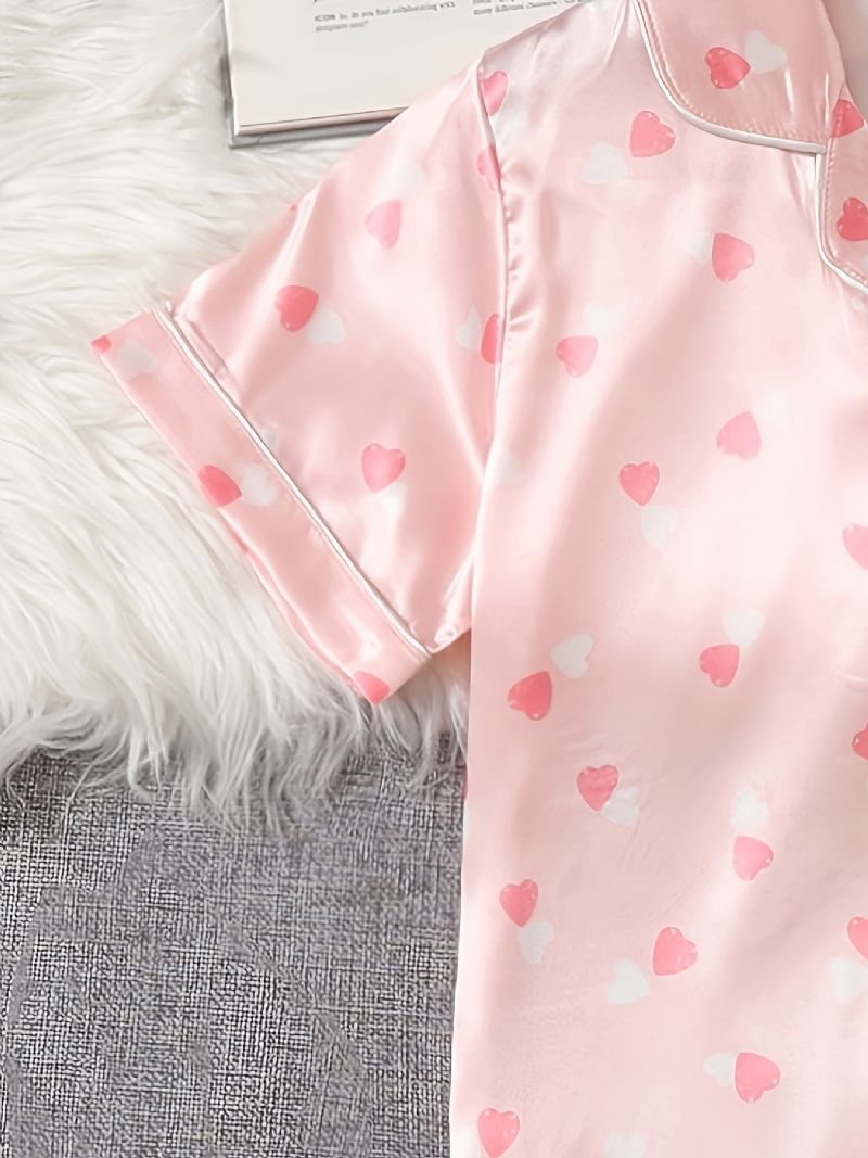 2ks / Sada Dívky Loungewear Pyjama Set With Heart Print