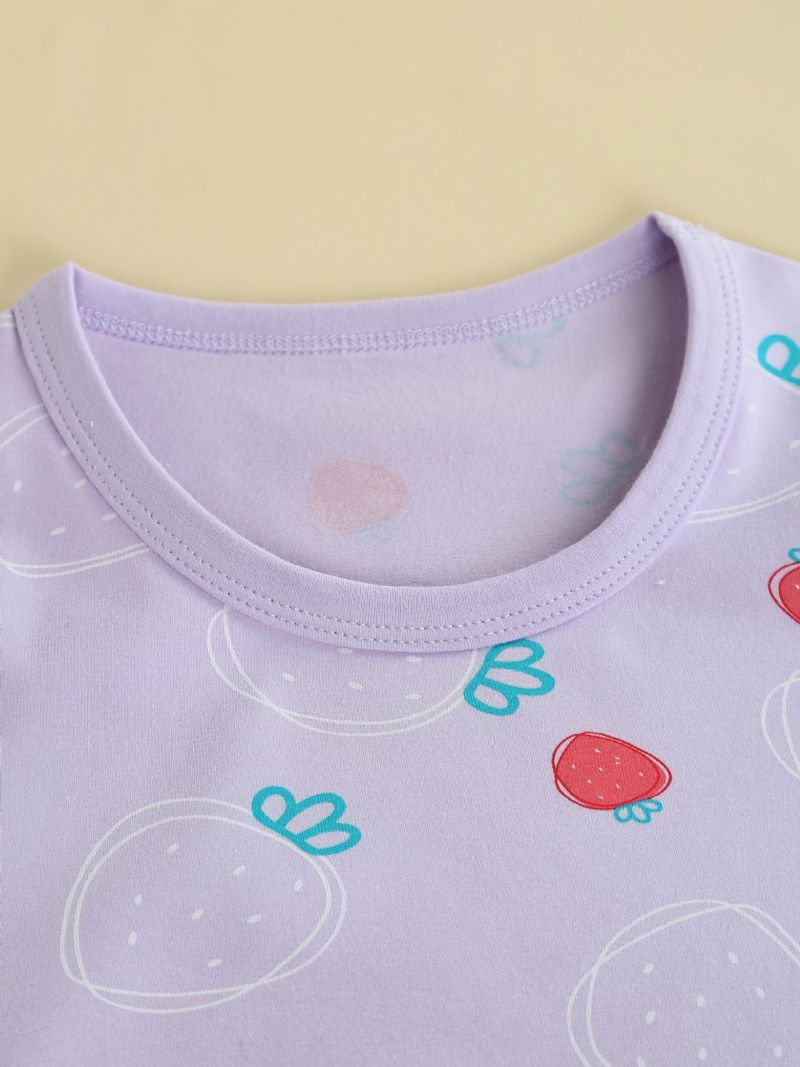 Batole Dětské Dívčí Pyžamo Rodinné Oblečení Jahodový Potisk Výstřih S Dlouhým Rukávem Spodní Prádlo A Kalhoty Set