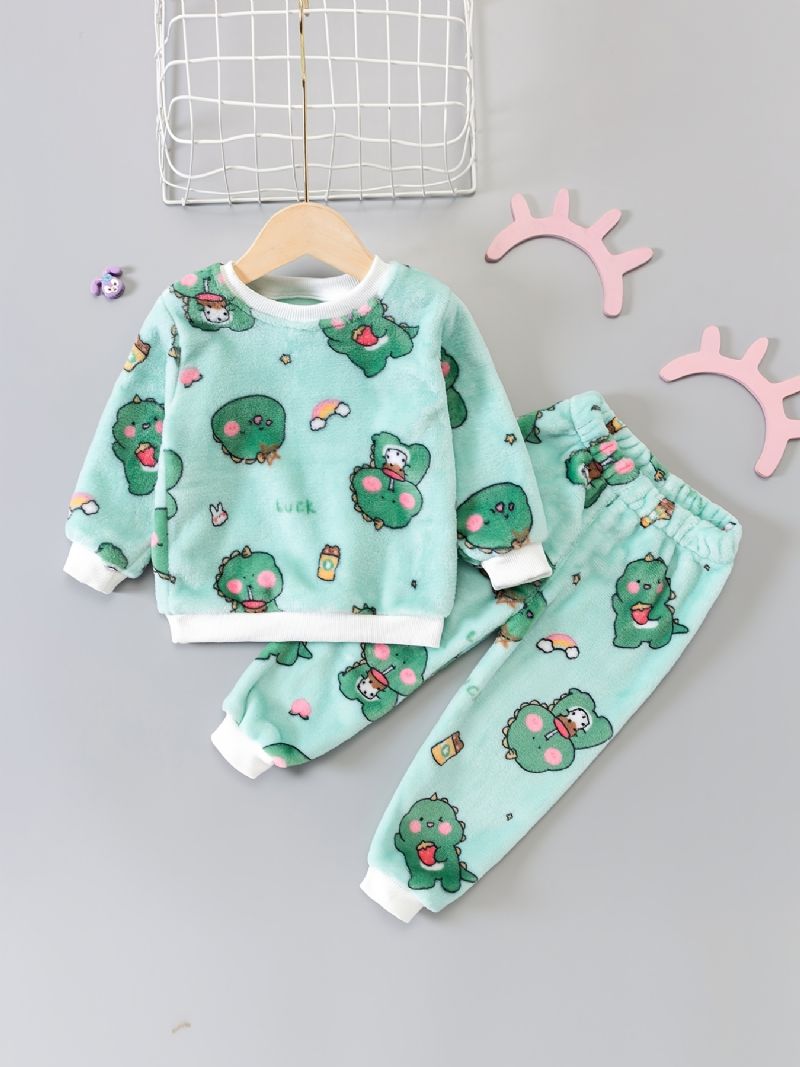 Batole Děťátko Plyšové Pyžamo Rodinné Oblečení Dinosauří Potisk Kulatý Výstřih Dlouhý Rukáv Top & Kalhoty Set Pro Chlapce Dívčí Dětské