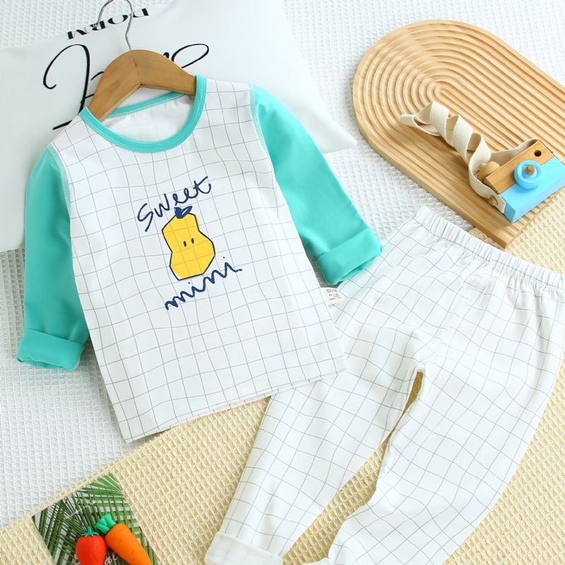 Batole Děťátko Pyžamo Family Outfit Color Block Top A Kostkované Kalhoty S Kulatým Výstřihem A Dlouhým Rukávem Pro Chlapce Dívky Dětské Oblečení