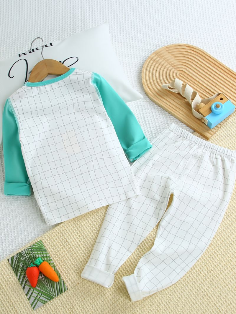 Batole Děťátko Pyžamo Family Outfit Color Block Top A Kostkované Kalhoty S Kulatým Výstřihem A Dlouhým Rukávem Pro Chlapce Dívky Dětské Oblečení