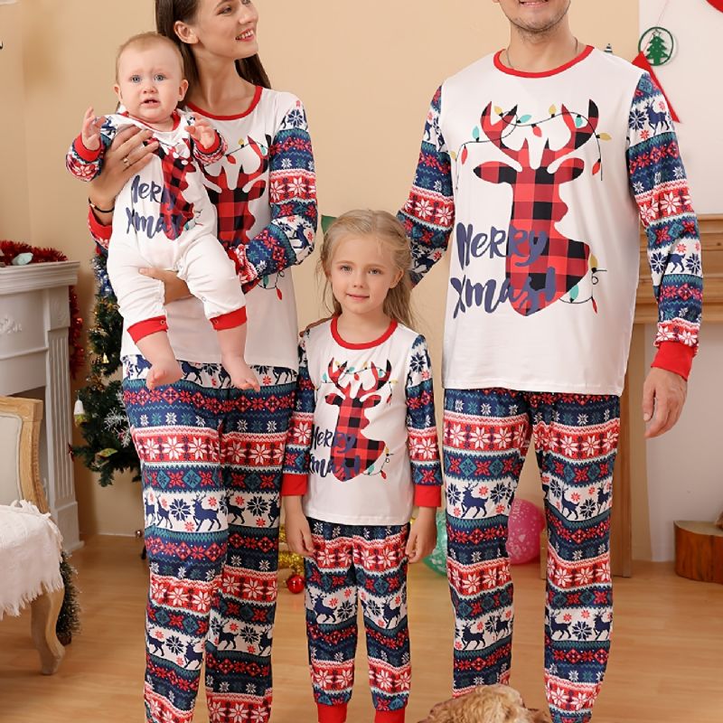 Batole Děťátko Pyžamo Rodinný Outfit Vánoční Potisk Jelena Kulatý Výstřih Top A Kalhoty Set Pro Chlapce Dívky