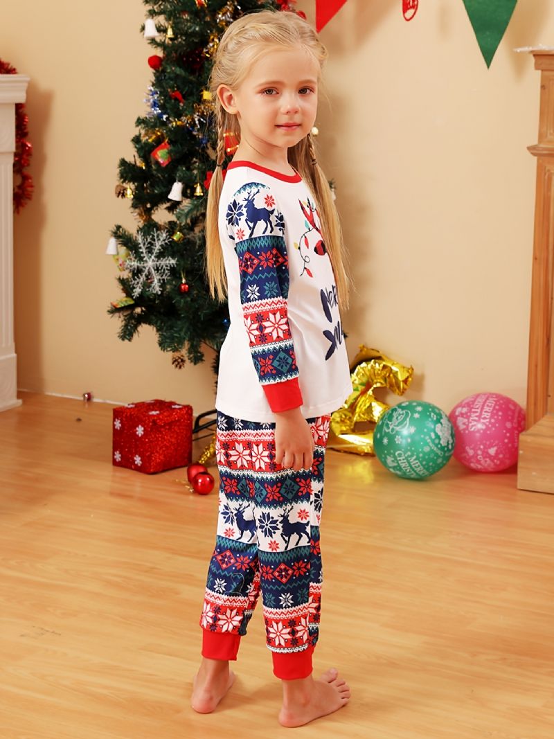 Batole Děťátko Pyžamo Rodinný Outfit Vánoční Potisk Jelena Kulatý Výstřih Top A Kalhoty Set Pro Chlapce Dívky