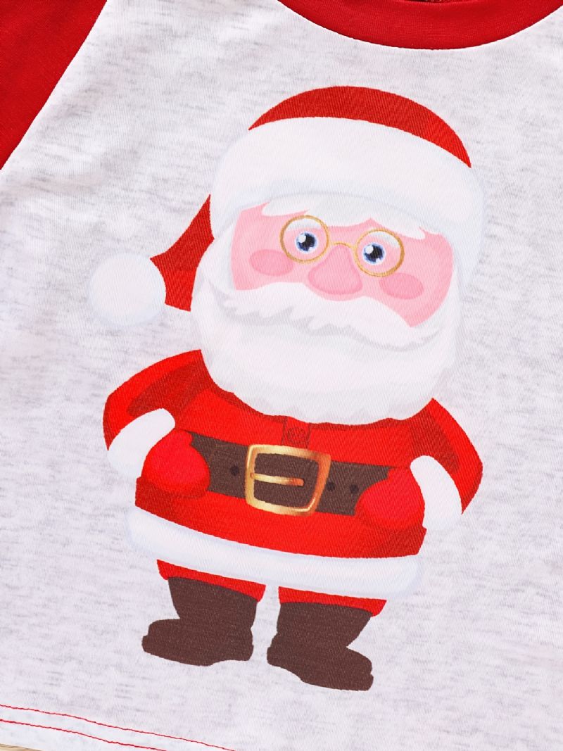 Batole Děťátko Vánoční Pyžamo Rodinný Outfit Santa Claus Potisk Kulatý Výstřih Top & Kostkované Kalhoty Set Pro Chlapce Dívky Dětské Oblečení