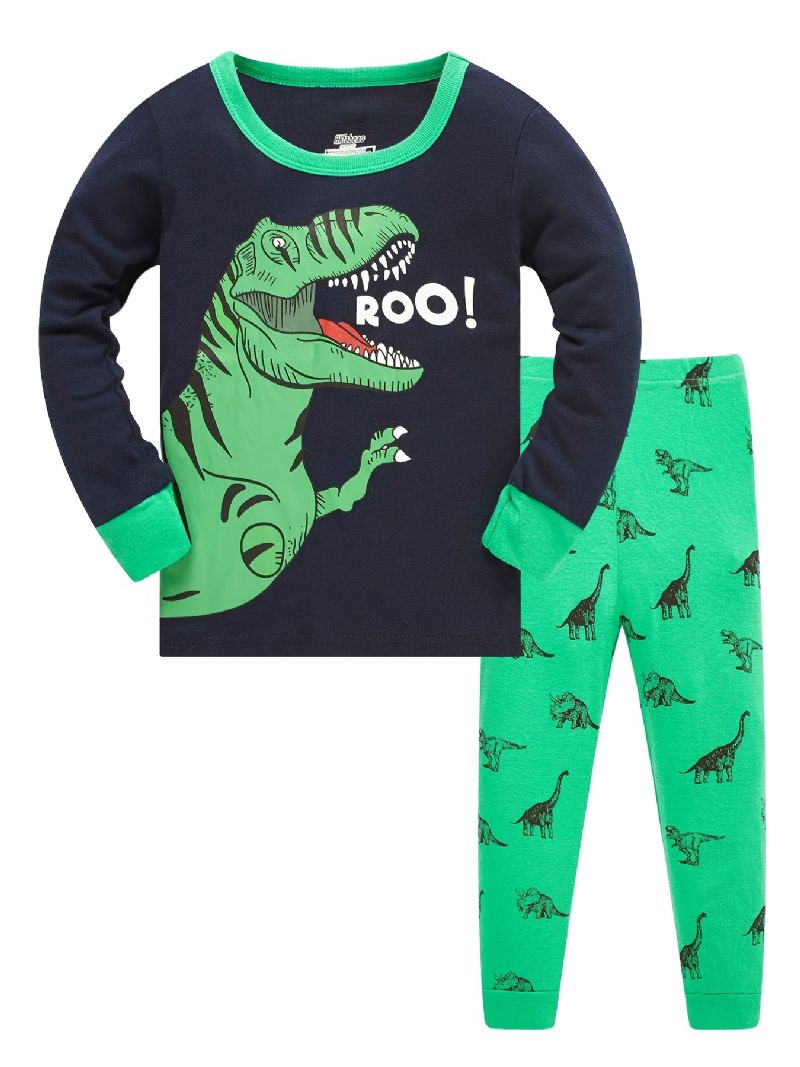 Chlapci Lounge Wear Homewear Top & Souprava Kalhot S Dlouhým Rukávem A Pyžamovým Potiskem S Kreslenými Dinosaury