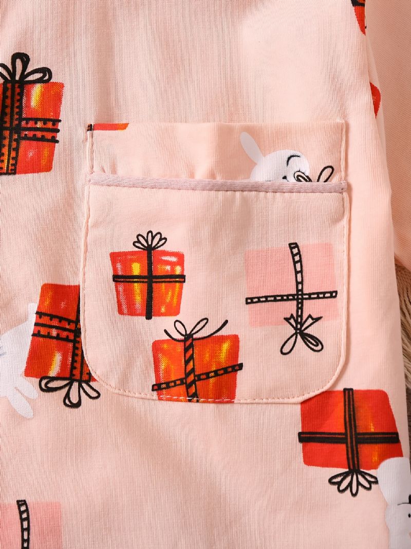 Dívčí Bavlněný Pyžamový Set S Výstřihem A Krátkým Rukávem + Ladící Kraťasy S Dárky Vzor Dětské Oblečení Vánoce