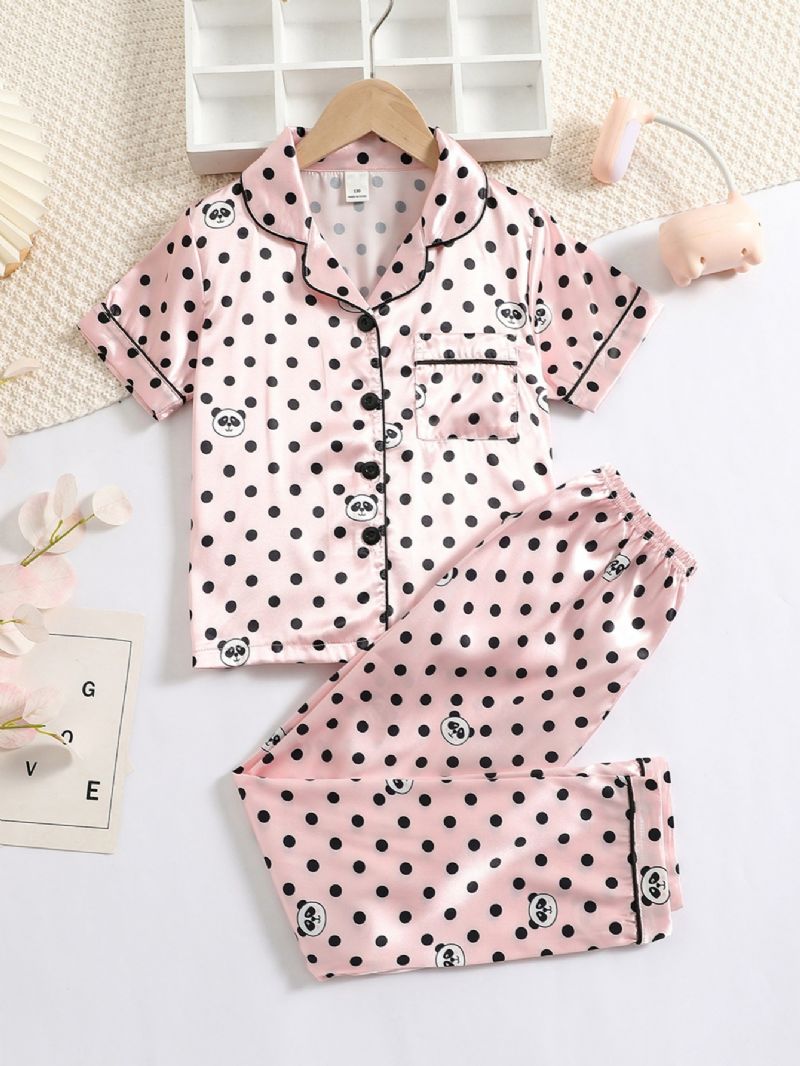 Dívčí Kalhoty Panda Print Short Sleeve Pyžama Set