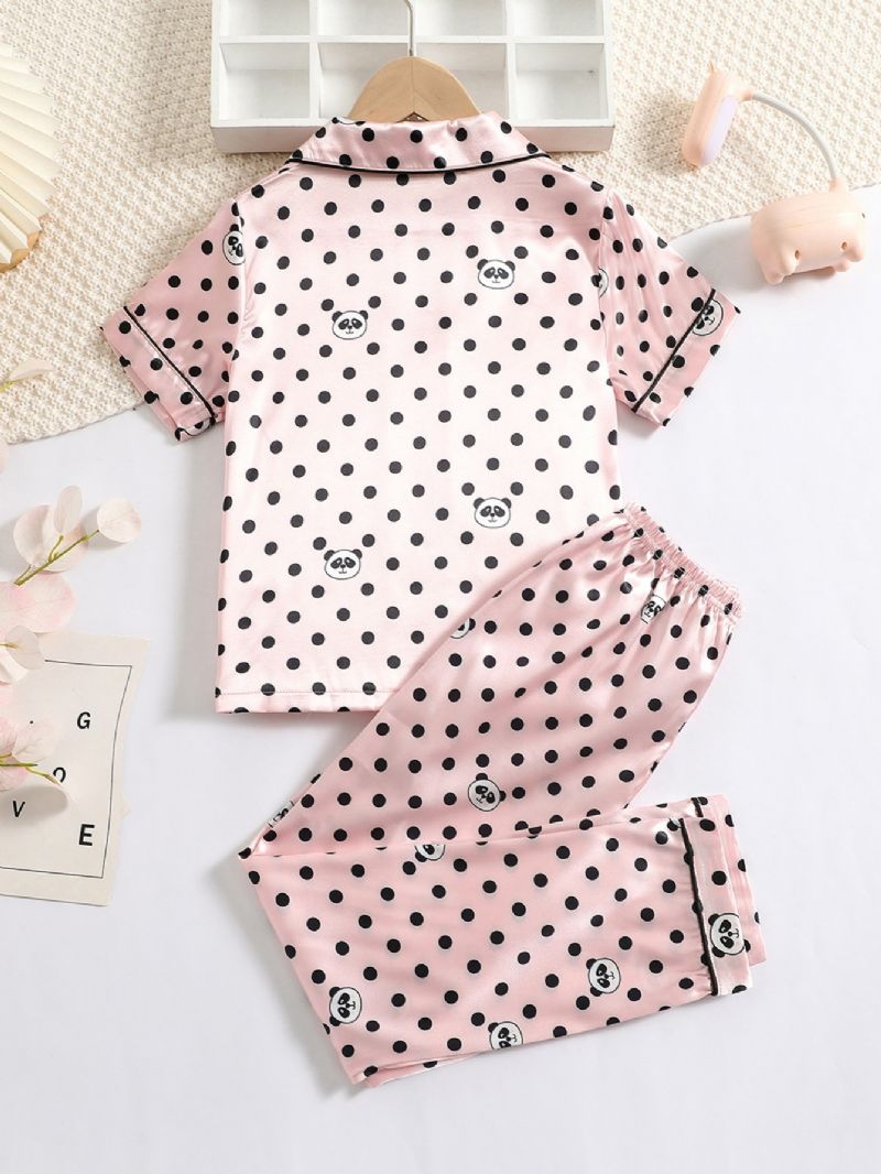 Dívčí Kalhoty Panda Print Short Sleeve Pyžama Set