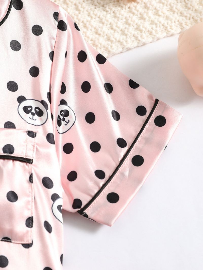 Dívčí Kalhoty Panda Print Short Sleeve Pyžama Set