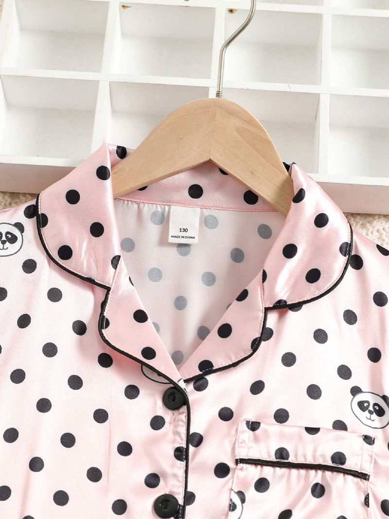 Dívčí Kalhoty Panda Print Short Sleeve Pyžama Set