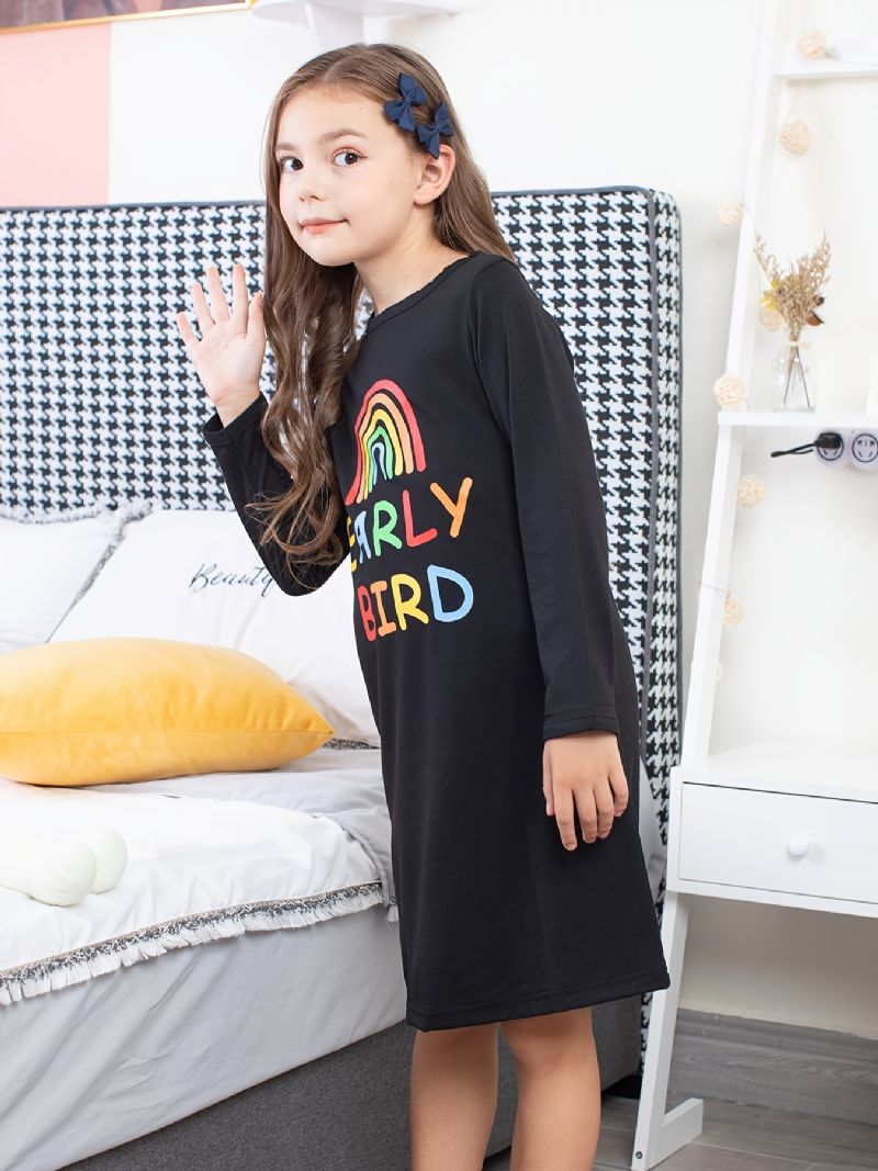 Dívčí Noční Košile Rainbow Letter Print Dětské S Dlouhým Rukávem Sleepwear Oblečení