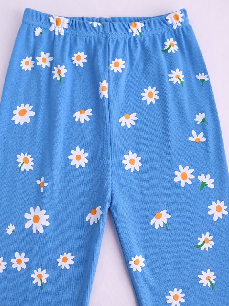 Dívčí Pyžamo Daisy Print Set Top & Kalhoty S Kulatým Výstřihem A Dlouhým Rukávem