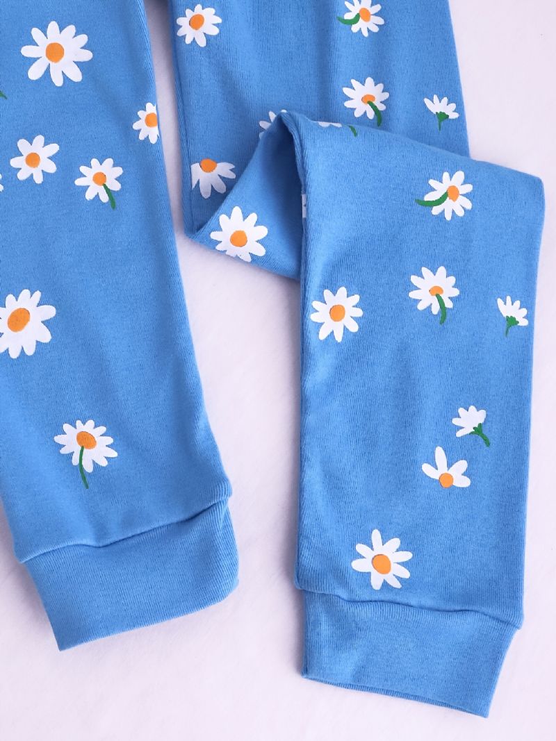 Dívčí Pyžamo Daisy Print Set Top & Kalhoty S Kulatým Výstřihem A Dlouhým Rukávem