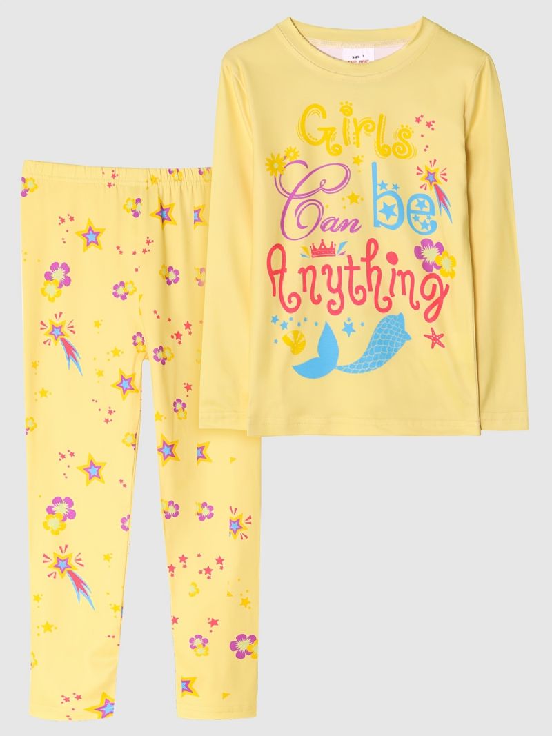 Dívčí Pyžamo Family Outfit Mořská Panna Potisk S Kulatým Výstřihem Dlouhý Rukáv Top & Kalhoty Set Dětské Oblečení
