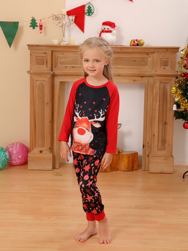 Dívčí Vánoční Potisk Jelena S Kulatým Výstřihem A Dlouhým Rukávem Set Pyžama