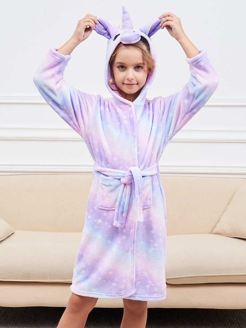 Dívčí Župan S Kapucí Jednorožec Jasně Fialový Galaxy Fleece Dětské Oblečení Na Spaní