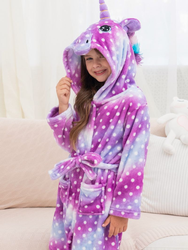 Dívčí Župan Unicorn S Kapucí Fialová Galaxy Dots Fleece Dětské Oblečení Na Spaní