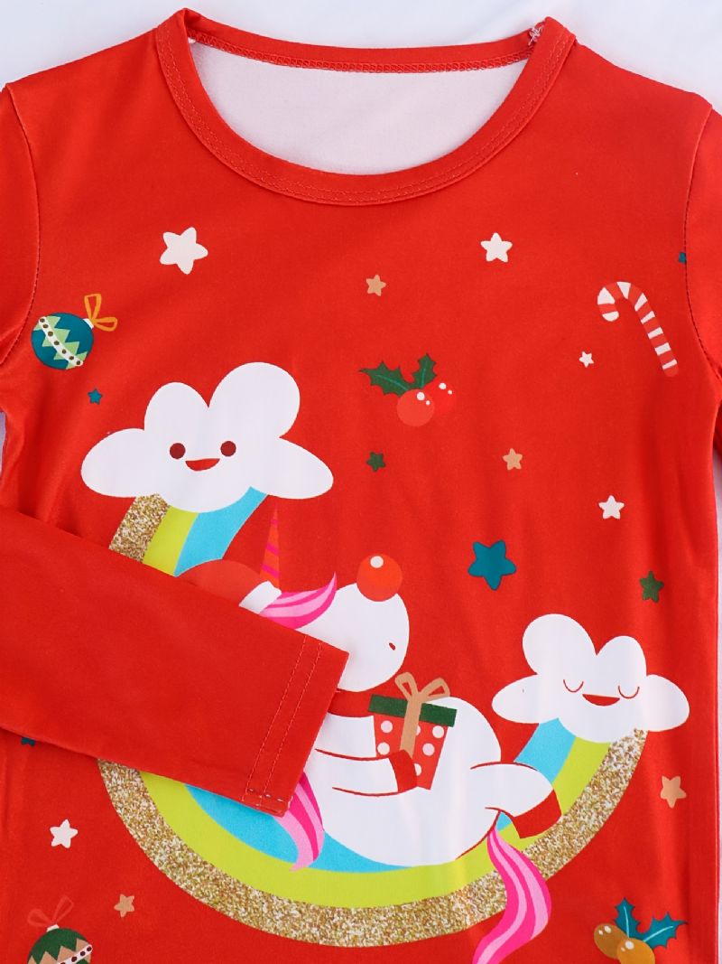 Dětské Dívčí Pyžamo Jednorožec Moon Print Set Top & Kalhoty S Kulatým Výstřihem A Dlouhým Rukávem