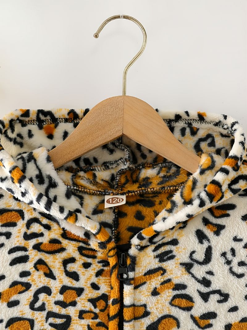 Dětské Flanelové Pyžamo S Kapucí Na Zip S Leopardím Vzorem