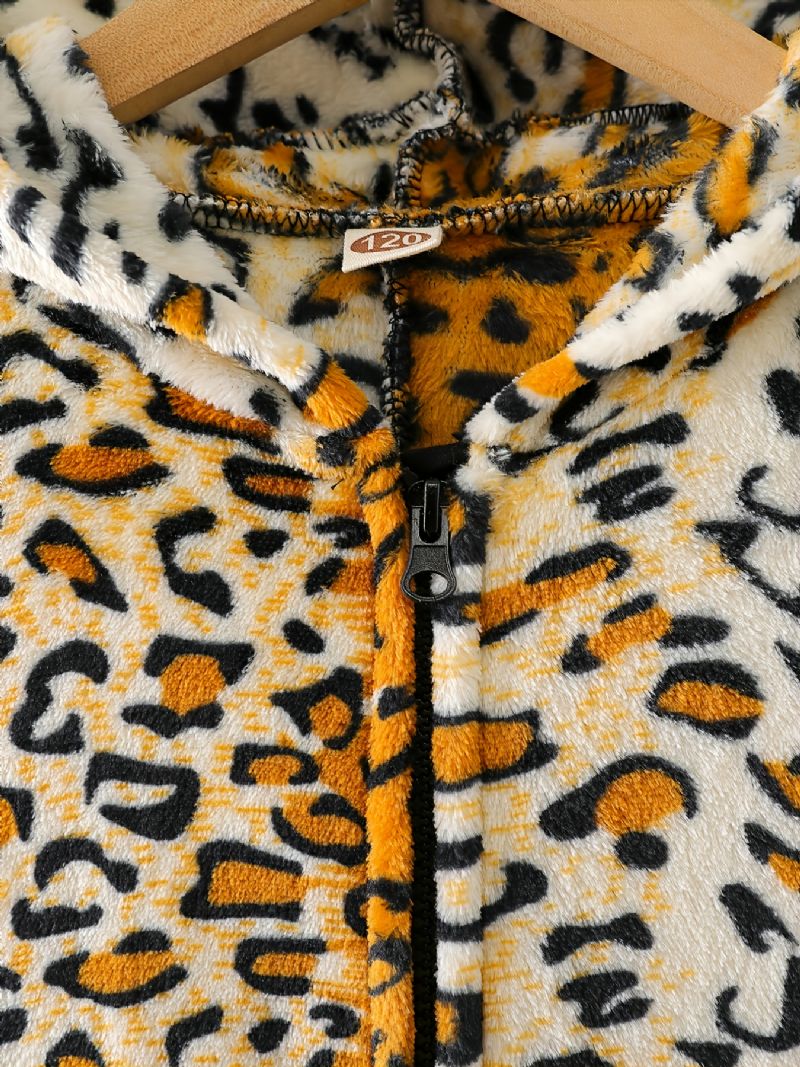 Dětské Flanelové Pyžamo S Kapucí Na Zip S Leopardím Vzorem