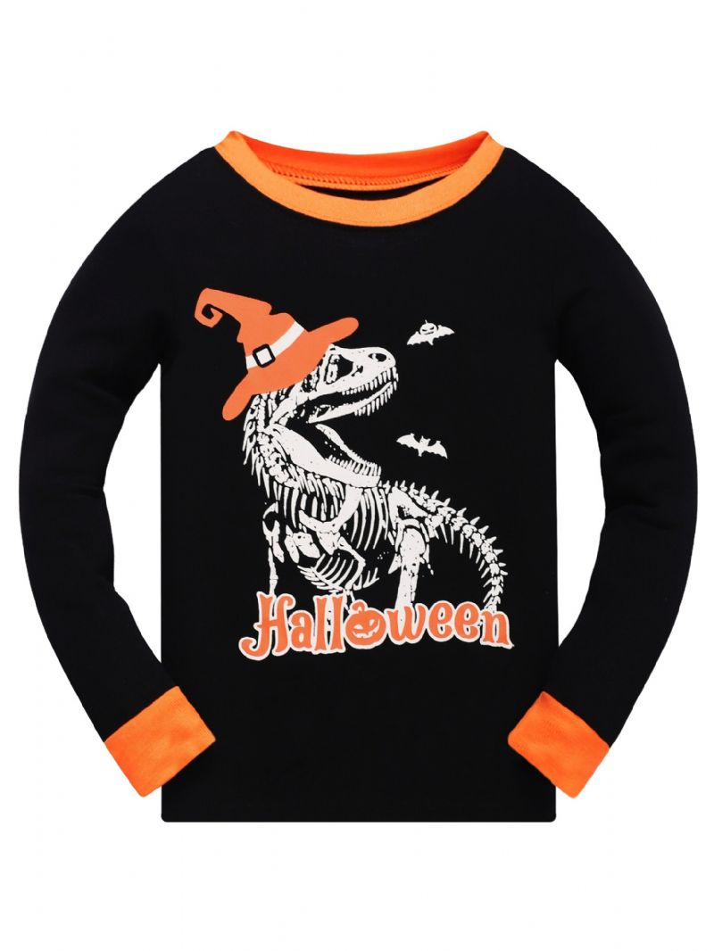 Popshion 2ks Chlapci Halloween Fluorescent Cartoon Dinosaurus Zářící Kostěná Kost Pyžamo Bavlněný Oblek S Dlouhým Rukávem