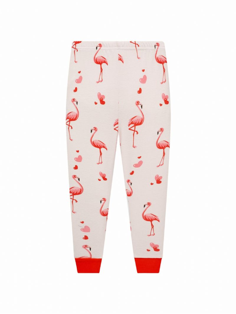 Popshion 2ks Dívčí Roztomilý Plameňák Kreslený Zvířecí Top A Kontrastní Trim Pyžamové Kalhoty Set