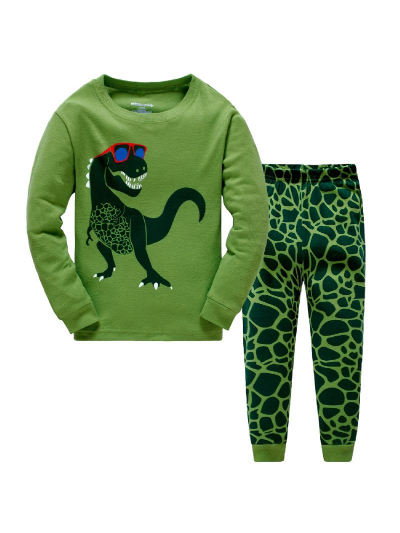 Popshion Chlapci Pajame Set 2ks Casual Dinosaur Crewneck Army Green Loungewear