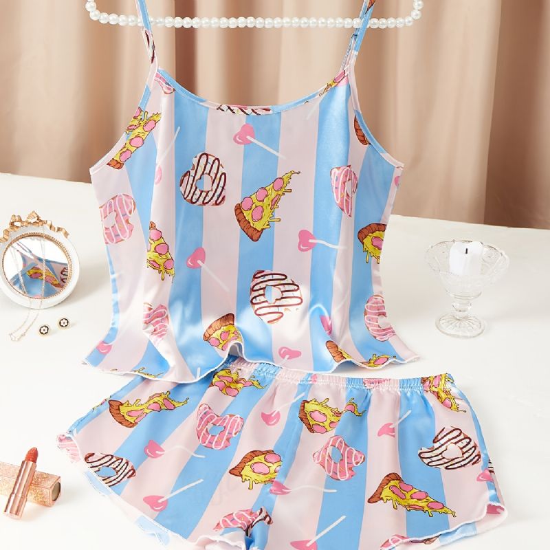 Roztomilé Hedvábné Cookie Saténové Pyžamo Crop Cami Top & Chlapecké Šortky Pyžamový Set Dámské Spodní Prádlo A Oblečení Na Spaní