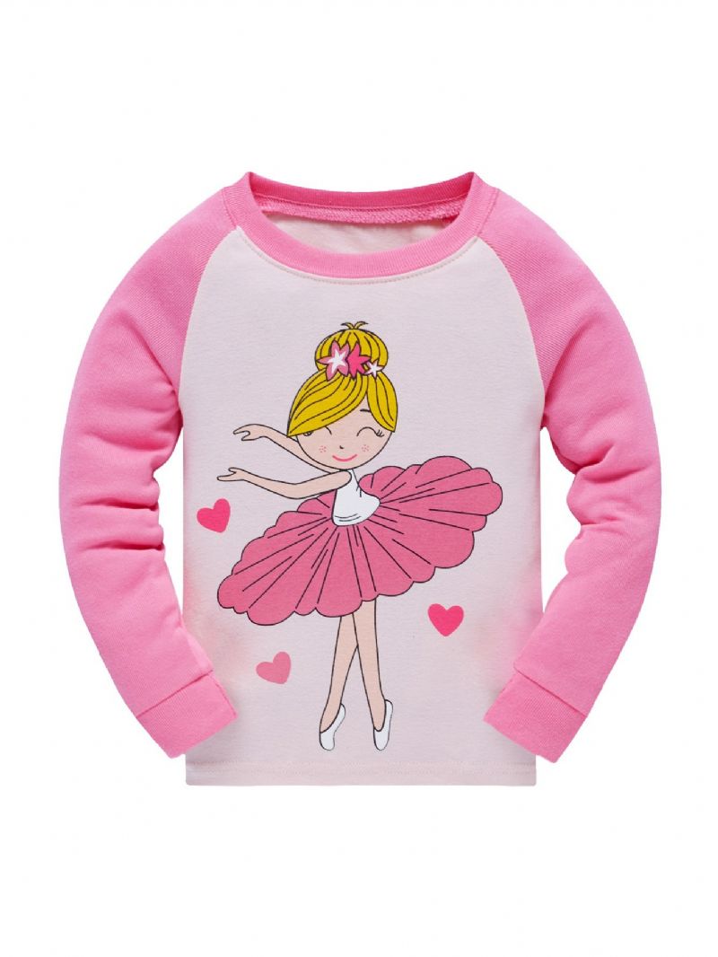 Vánoční Popshion 2ks Dívky Ballerina Cartoon Pattern Color Block Top & Pyžama Kalhoty Set