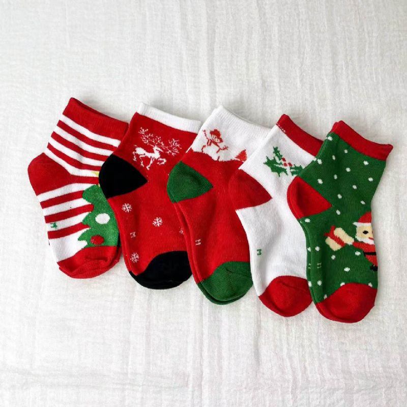2023 Podzim Zima Nové Dětské Bavlněné Roztomilé Vánoční Ponožky 5 Párů