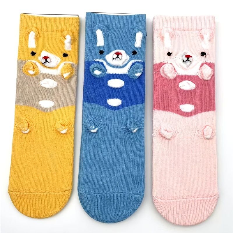 3ks Dětské Ponožky Dívčí Cartoon Rabbit Protiskluzové Crew Socks