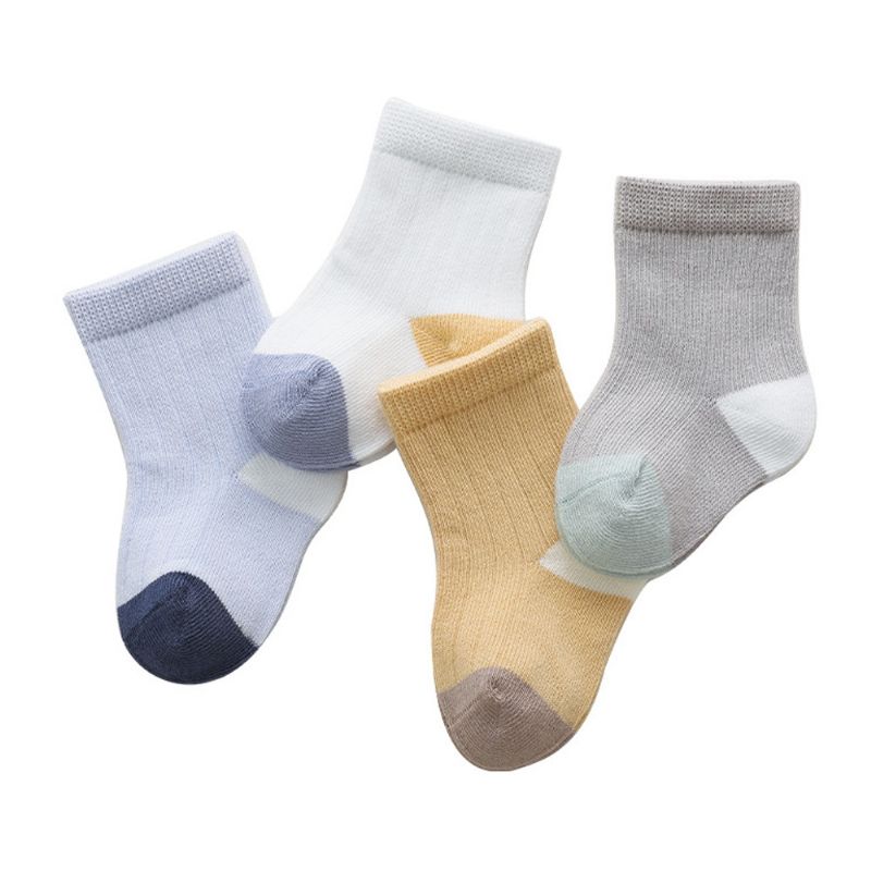4 Páry Kojeneckých Ponožek Unisex Barevné Prošívání Novorozenecké Dětské Podlahové Ponožky