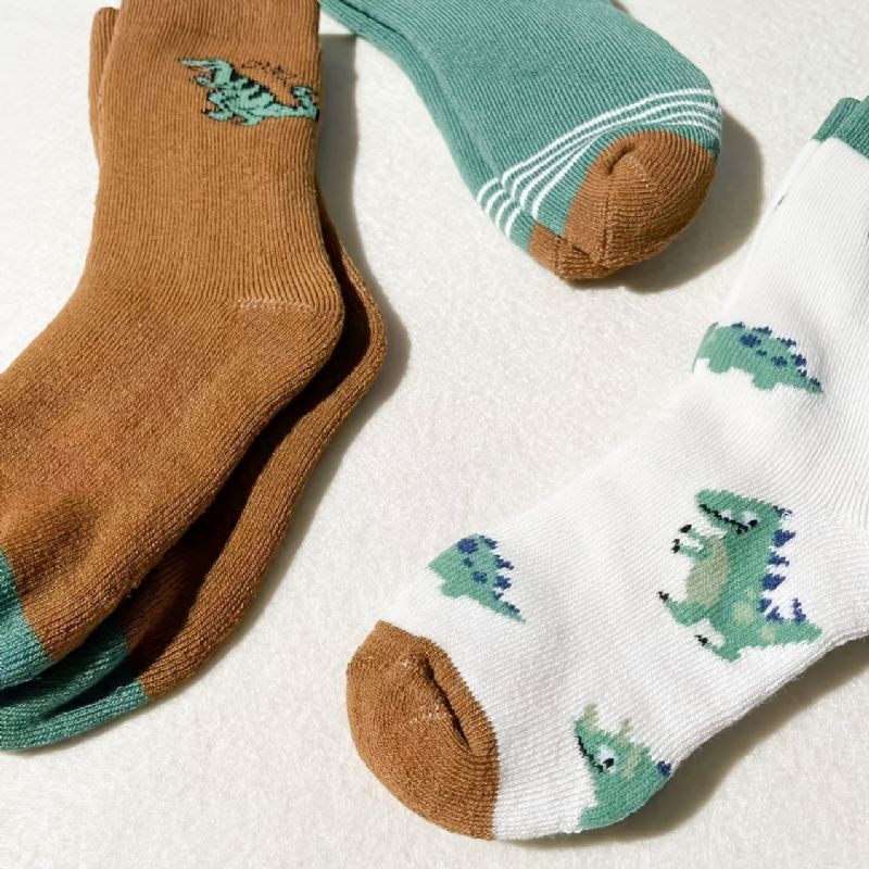 5 Párů Chlapci Dívky Neformální Kreslený Dinosauří Potisk Ponožky Pro Posádku Roztomilé Fleecové Zesílené Měkké Pohodlné