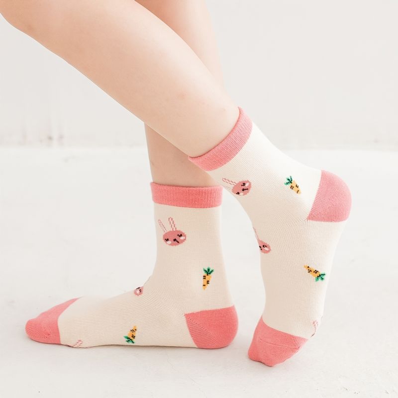 5 Párů Dívky Cartoon Bunny Carrot Pattern Cotton Crew Socks Dětské Ponožky