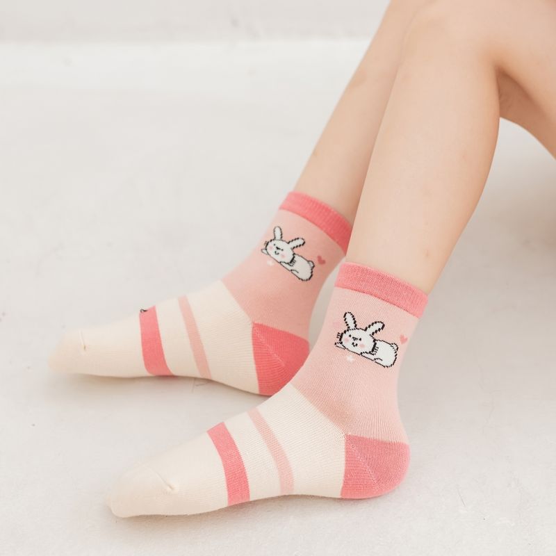 5 Párů Dívky Cartoon Bunny Carrot Pattern Cotton Crew Socks Dětské Ponožky