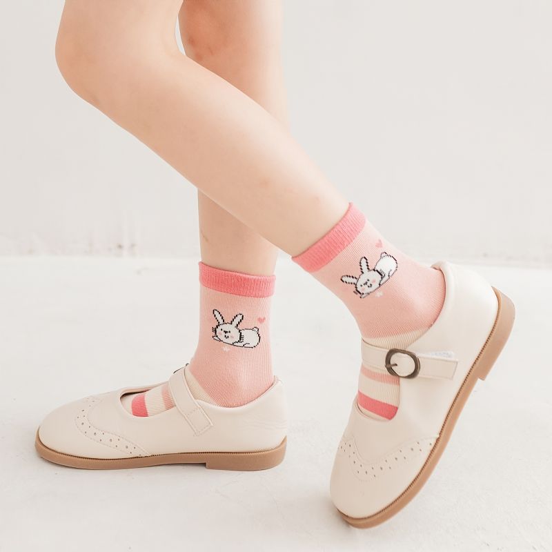 5 Párů Dívky Cartoon Bunny Carrot Pattern Cotton Crew Socks Dětské Ponožky